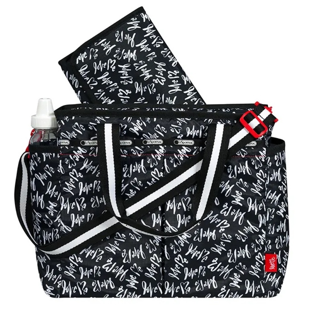 Black and White Diaper Bag with Love Print